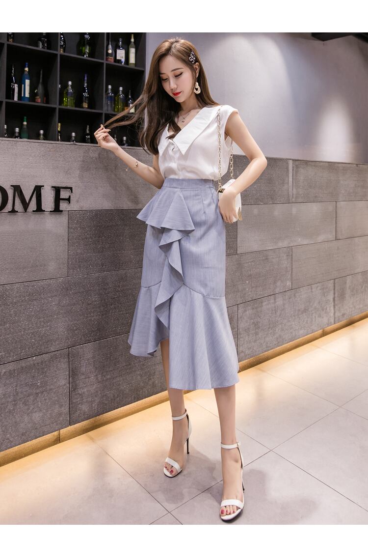 【bottoms】エレガント無地気質満点ファッション不規則フリルフィッシュテールスカート