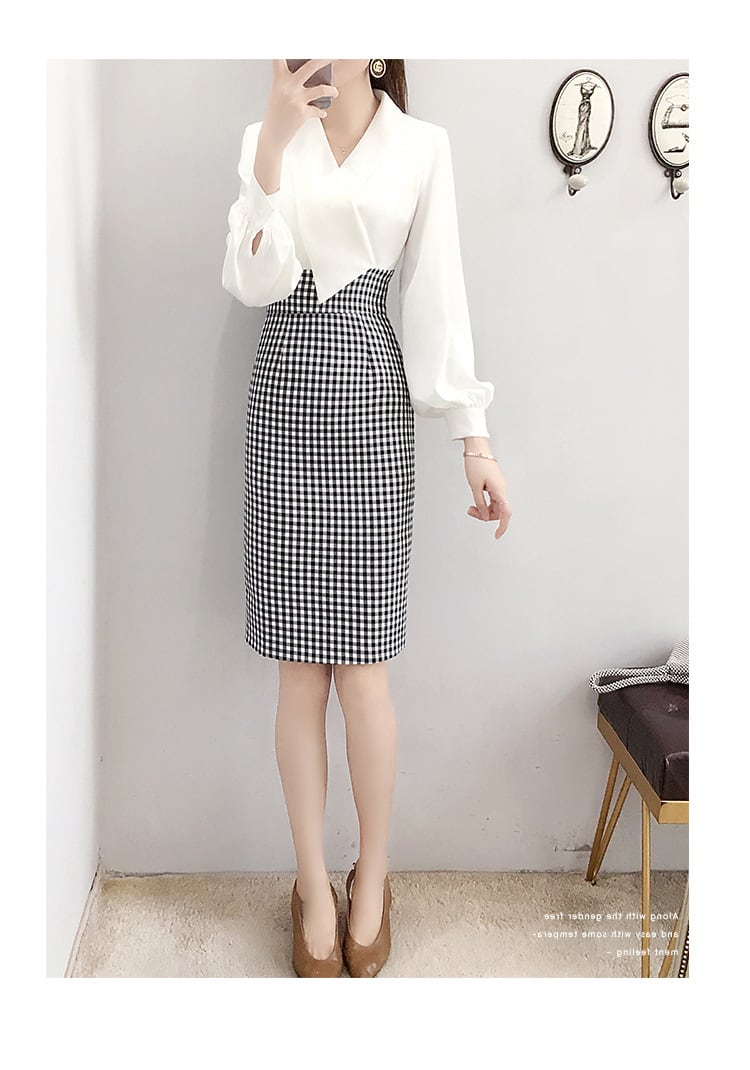 【dress】上品な質感!気質満点シンプルOL通勤切り替えタイトワンピース G2448