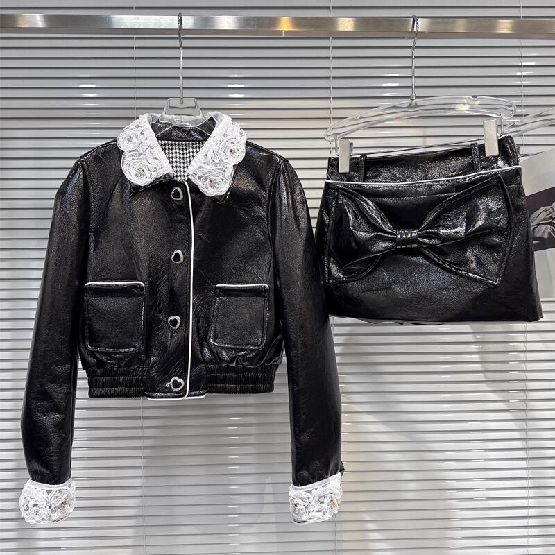 【outer】レースドッキングPUジャケット Q7334