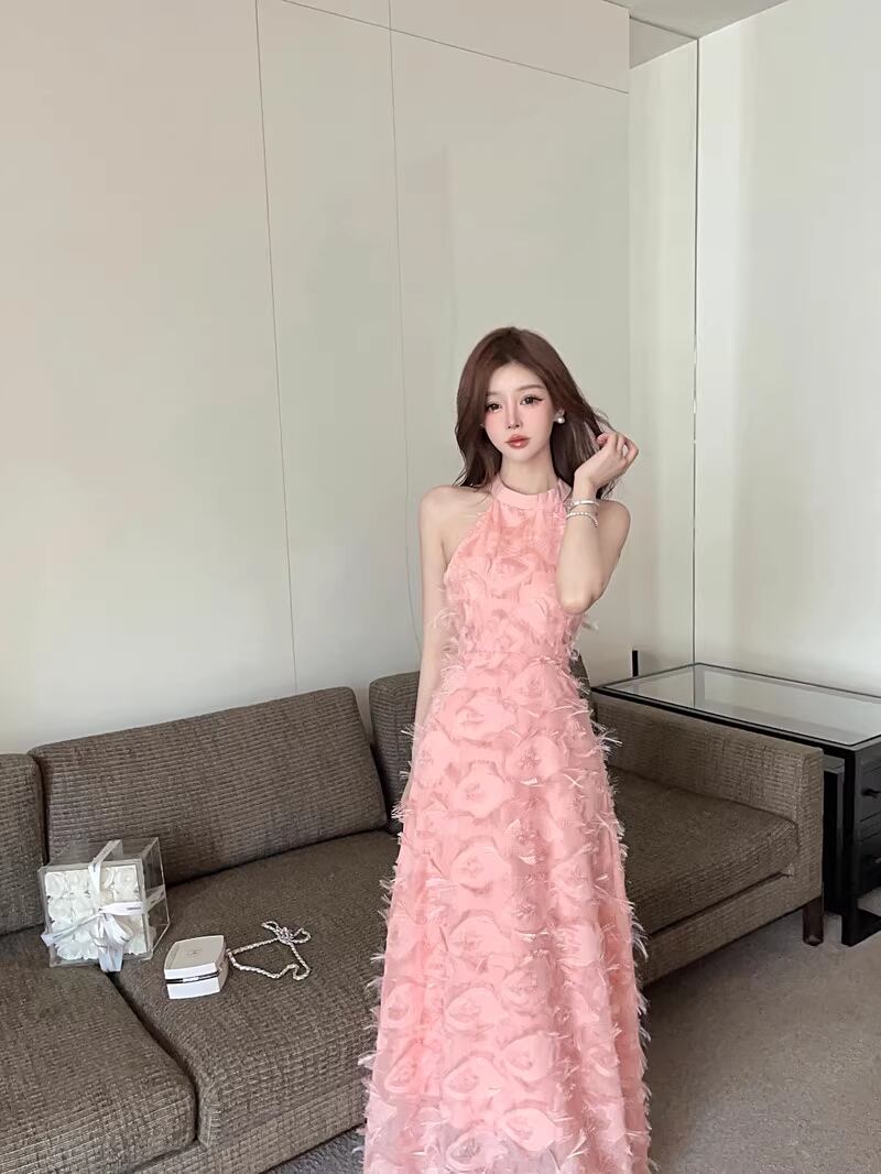 【dress】ホルターネックマキシ丈ワンピースF7478