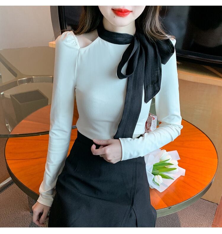 【tops】リボン付きオフショルダートップス　M29380