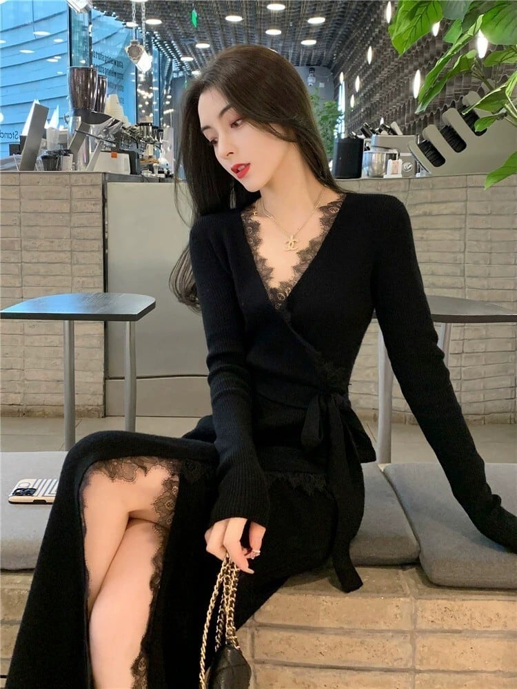 【dress】Vネックニットワンピース　M26380