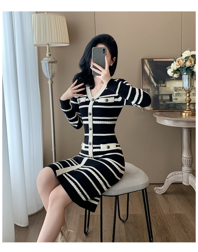 【dress】ボーダー柄ニットワンピース　M25353
