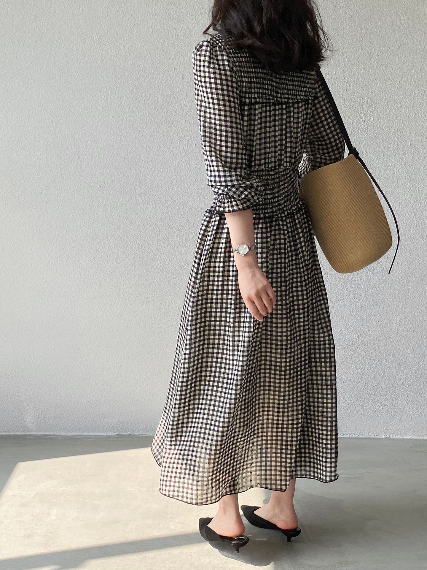 【dress】チェック柄ロングワンピース Q8249