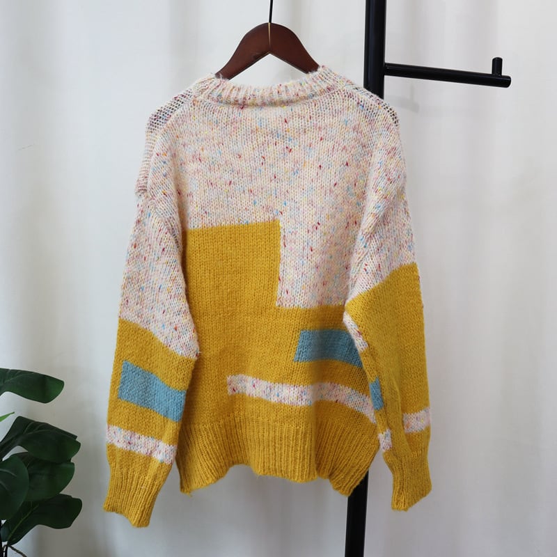 【tops】配色ニットセーター　M25492