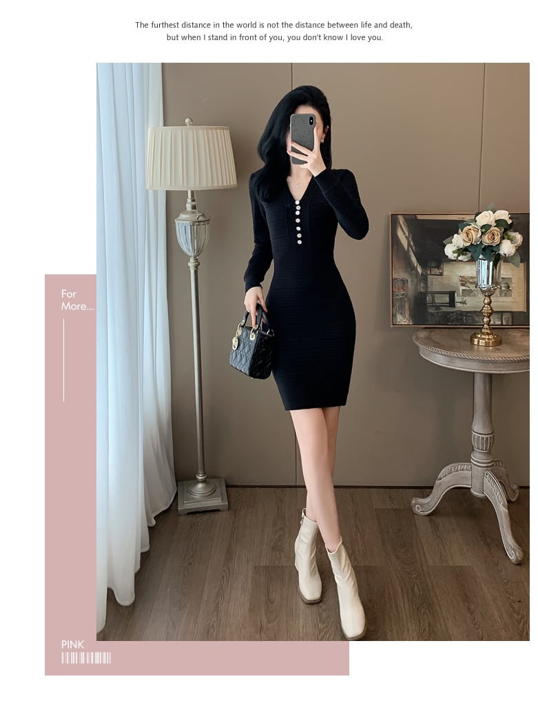 【dress】Vネックニットワンピース　M25346