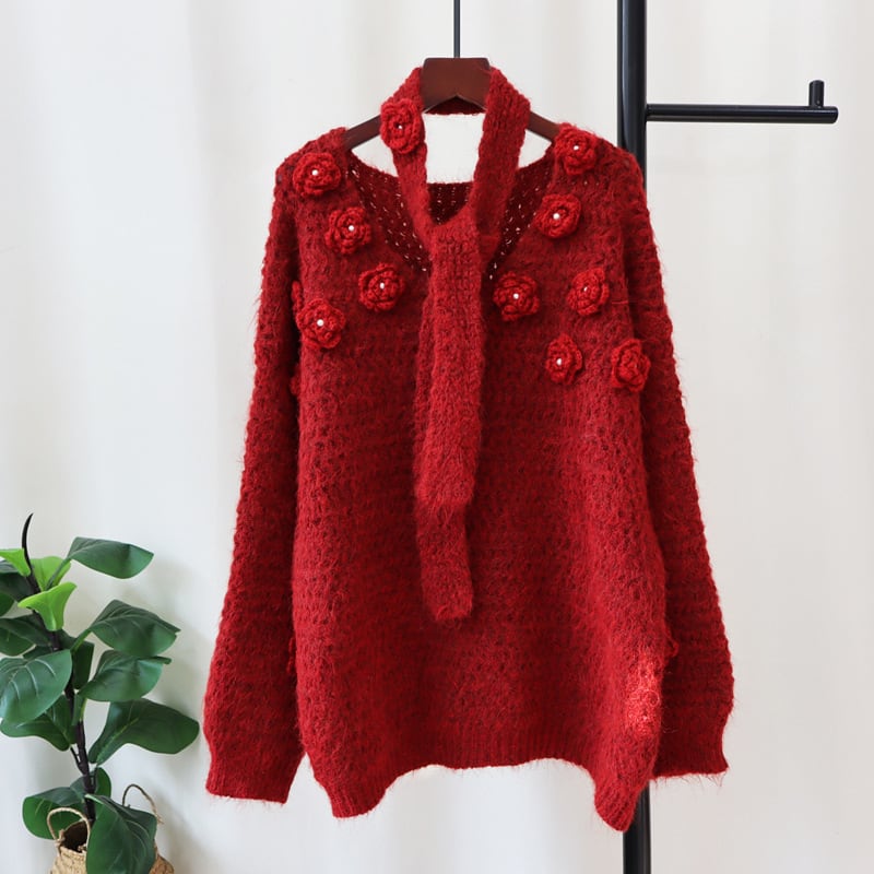 【tops】立体フラワーニットセーター　M28519