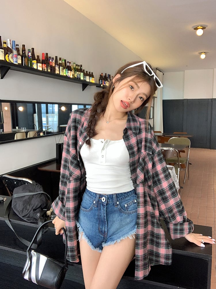 【tops】チェック柄シャツトップス　M25331
