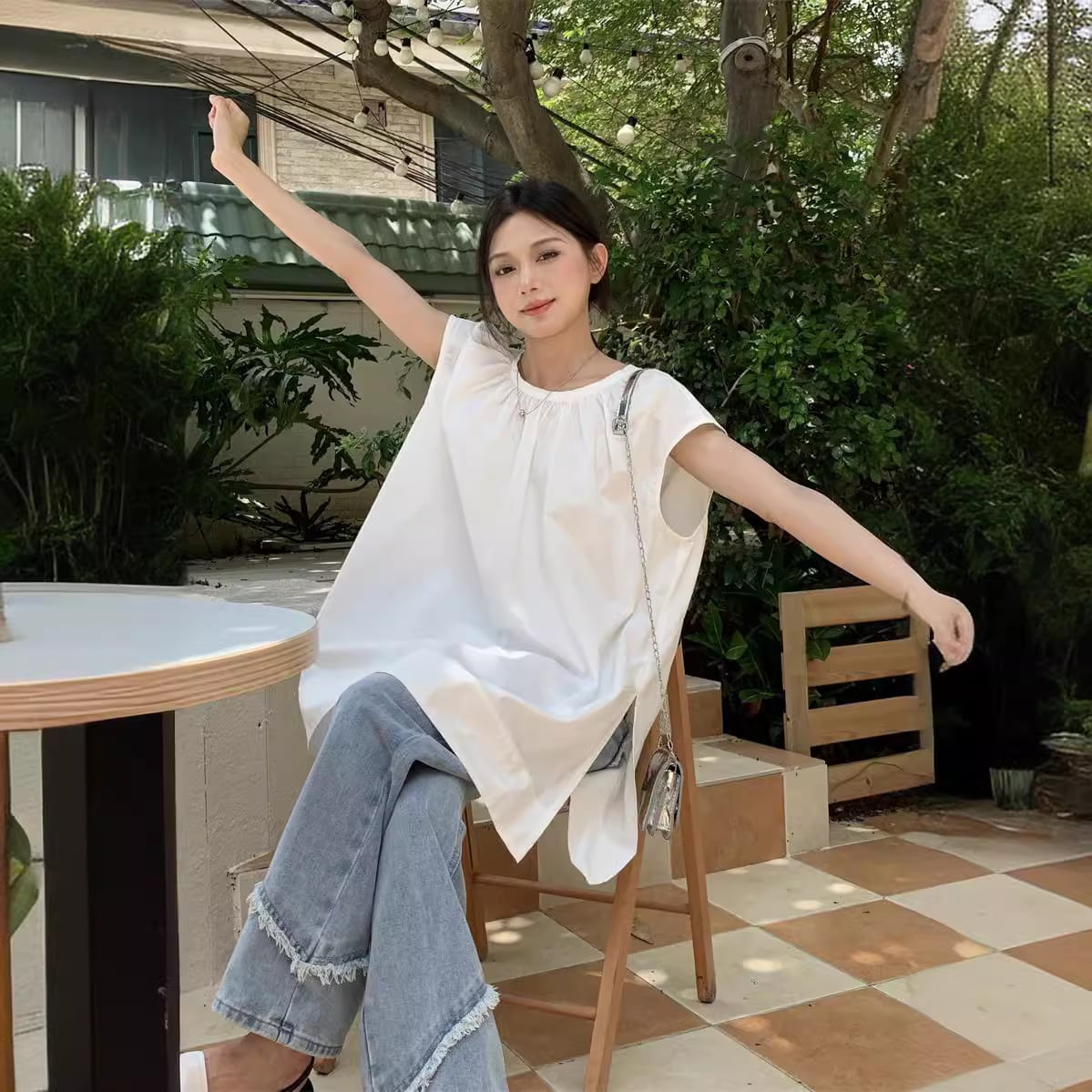 【tops】ノースリーブシャツトップス　M25114
