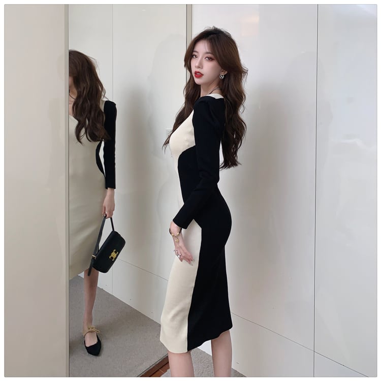 【dress】配色切り替えニットワンピース　M27808