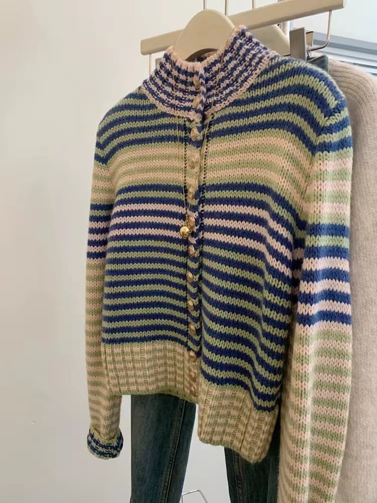 【outer】ボーダー柄ニットカーデ　M29286