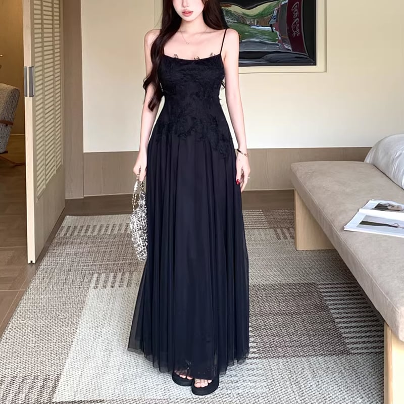 【dress】レースロングキャミワンピース Q8208