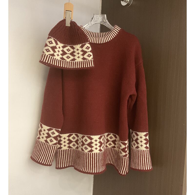 【tops】帽子付きニットトップス　M26769