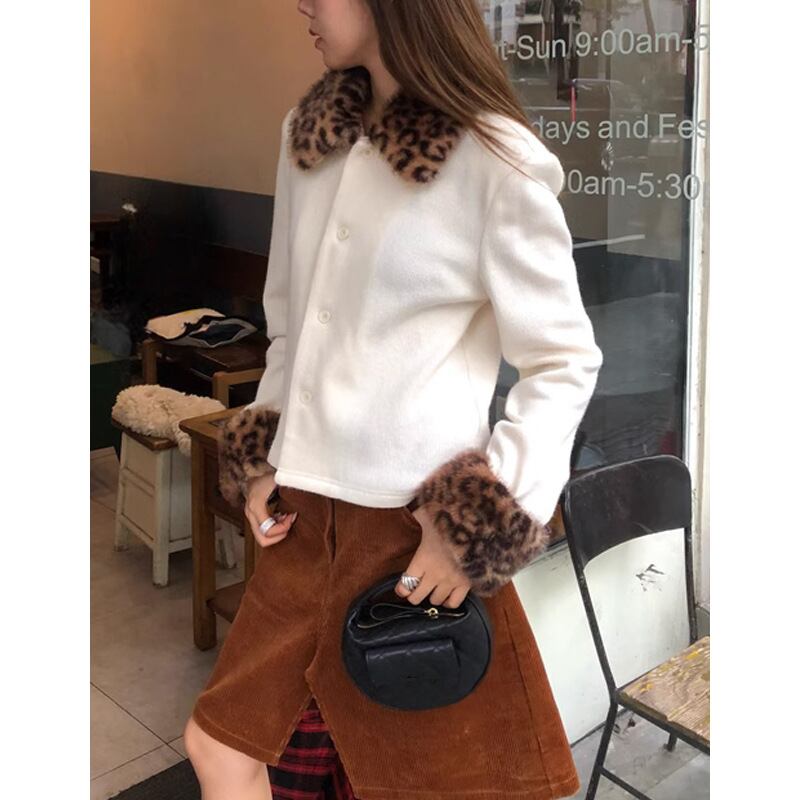 【outer】ヒョウ柄ファーショートコート　M28485