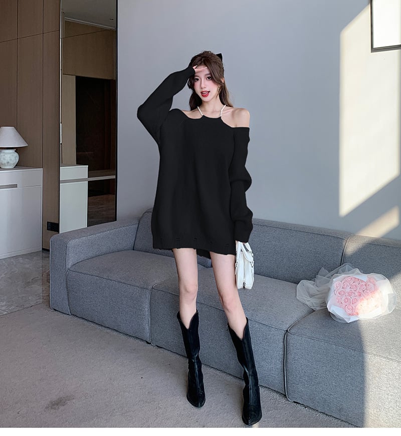 【dress】オフショルダーニットワンピース　M18621