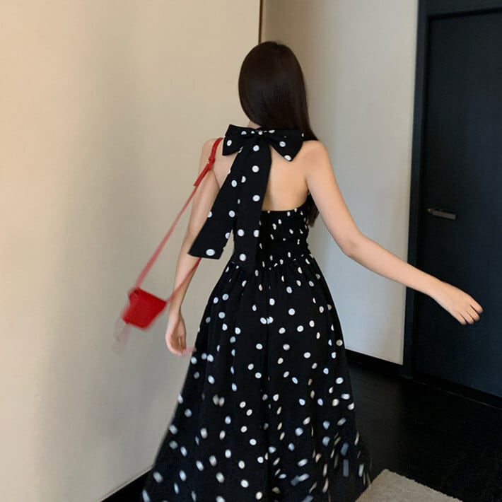 【dress】バックリボンドット柄ワンピース　M24012