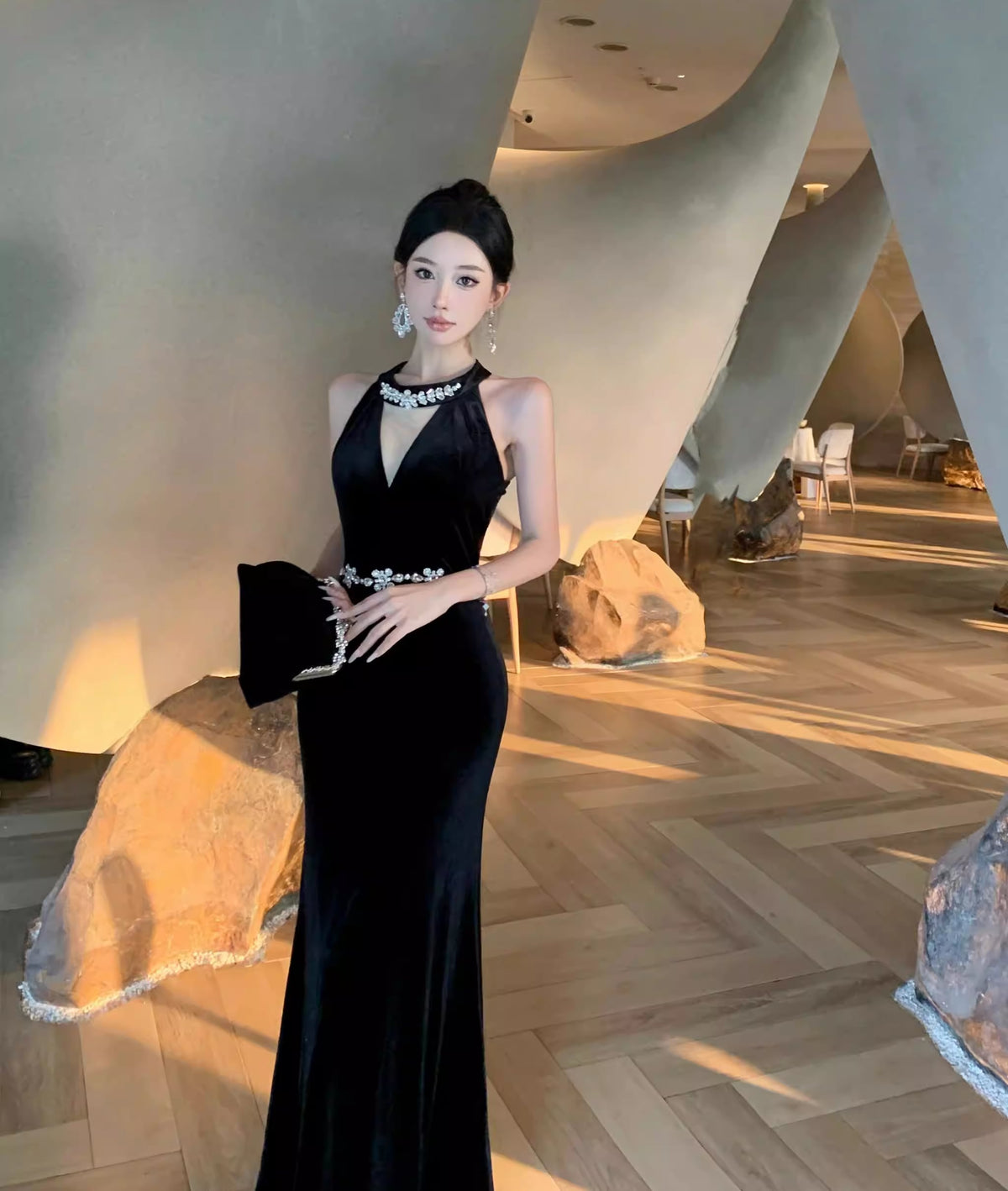 【dress】ノースリーブベルベットワンピース Q7886