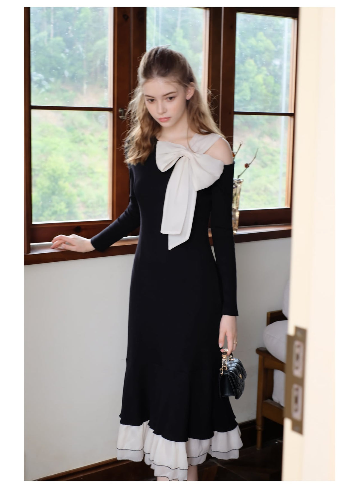 【dress】ショルダーリボンアシンメマーメイドワンピース　N2744