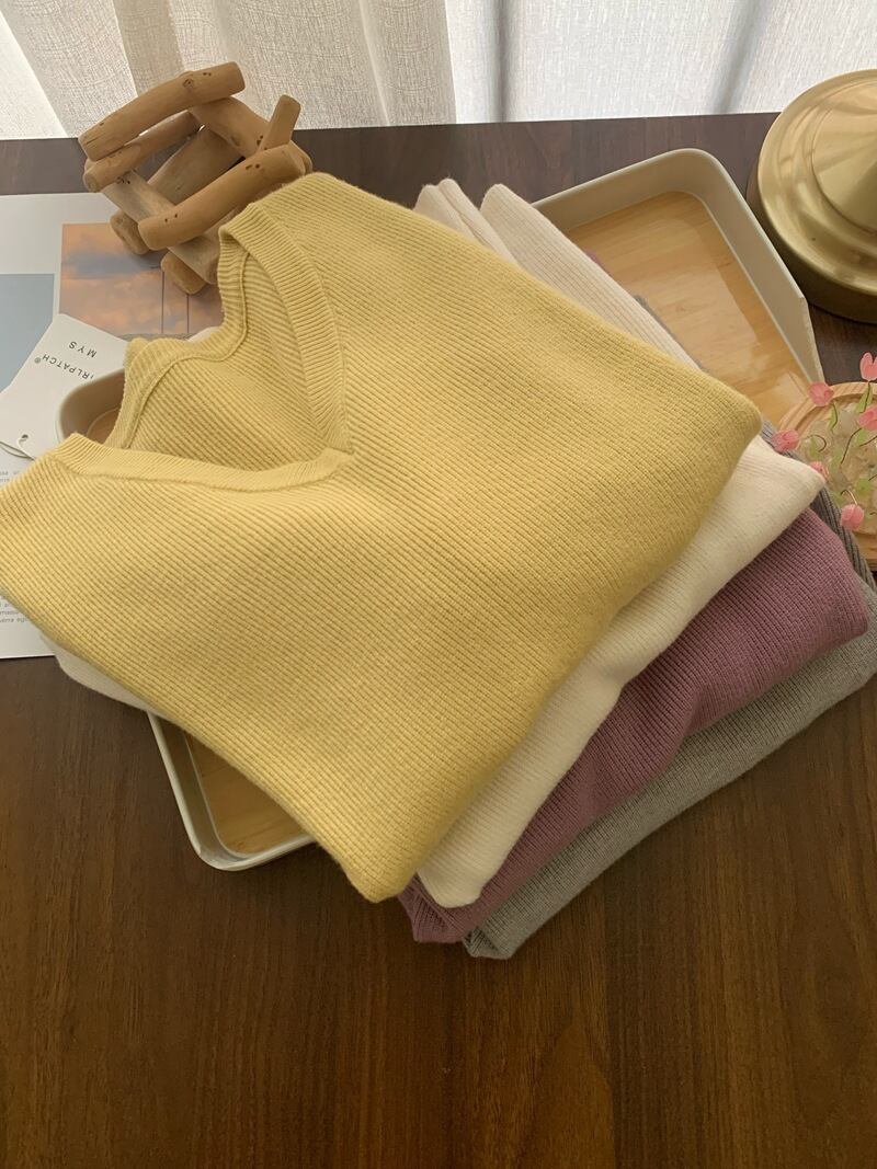 【tops】Vネックニット長袖Tシャツ　M29415