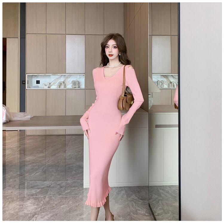 【dress】オフショルダーニットワンピース　M18813