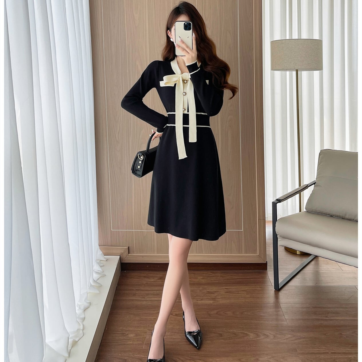 【dress】リボンニットワンピース　N3353