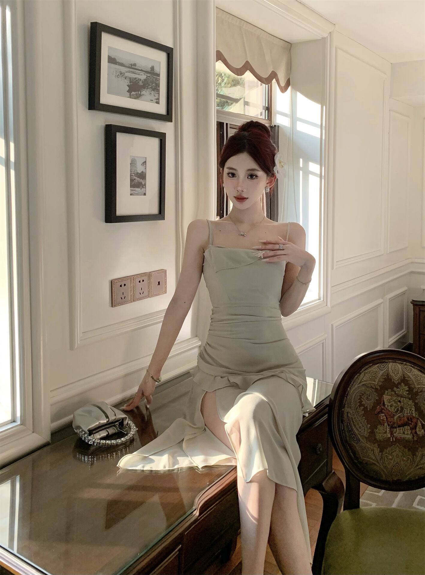 【dress】フリルスリットキャミワンピースG21364