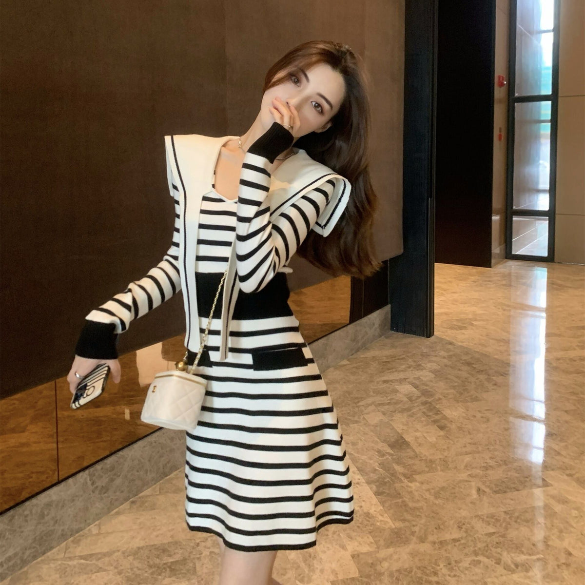 【dress】ボーダー柄ニットワンピース　M18484