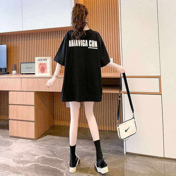 【tops】2色ラウンドネック半袖配色動物柄英字柄ゆったり着回しTシャツF2272