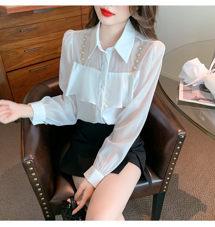 【tops】フリルシャツトップス　M25659