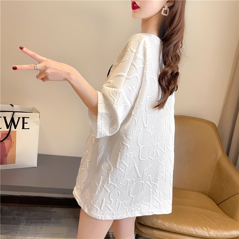 【tops】オシャレ度満点〜2色ラウンドネック半袖配色着回しゆったりTシャツF0156