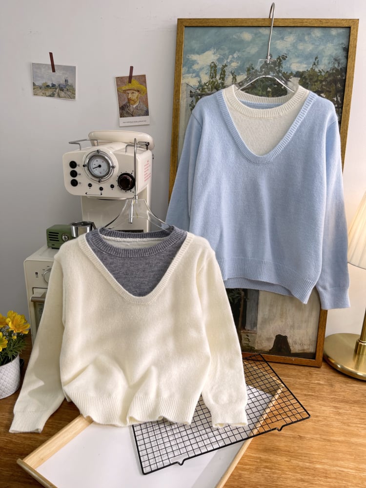 【tops】切り替え配色ニットトップス　M28623