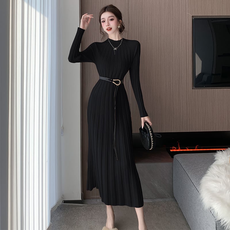 【dress】ニットワンピースベルト付き　M27464