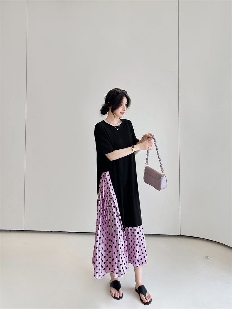 【dress】ドット柄切り替えワンピース　M25160