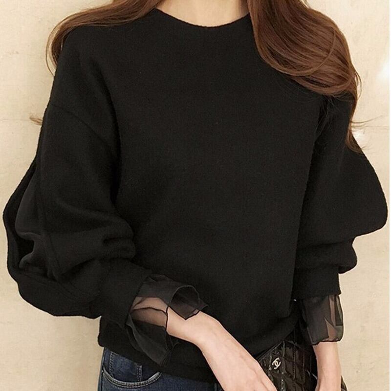 【tops】ラウンドネック長袖メッシュ切り替えファッションゆったり着回しパーカーF0774