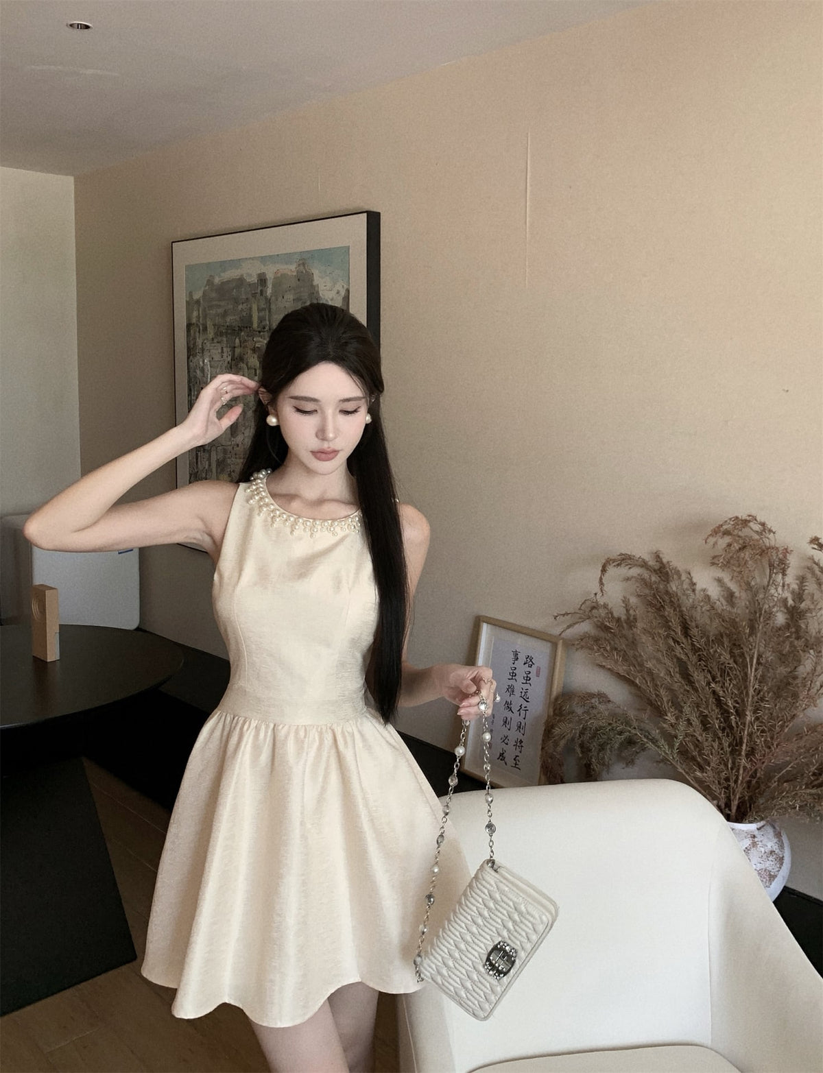 【dress】ノースリーブパールワンピース　M24545