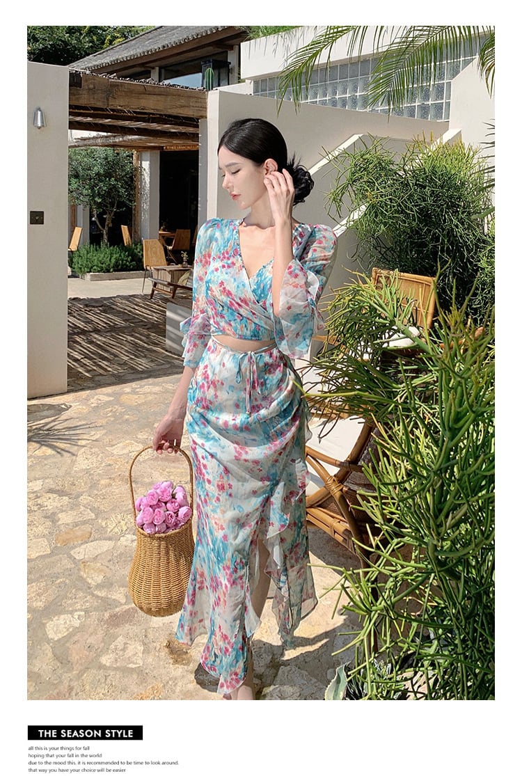 【dress】Vネック花柄ワンピース　M25286