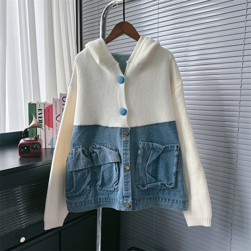 【outer】デニム切り替えニットカーデ　M25789
