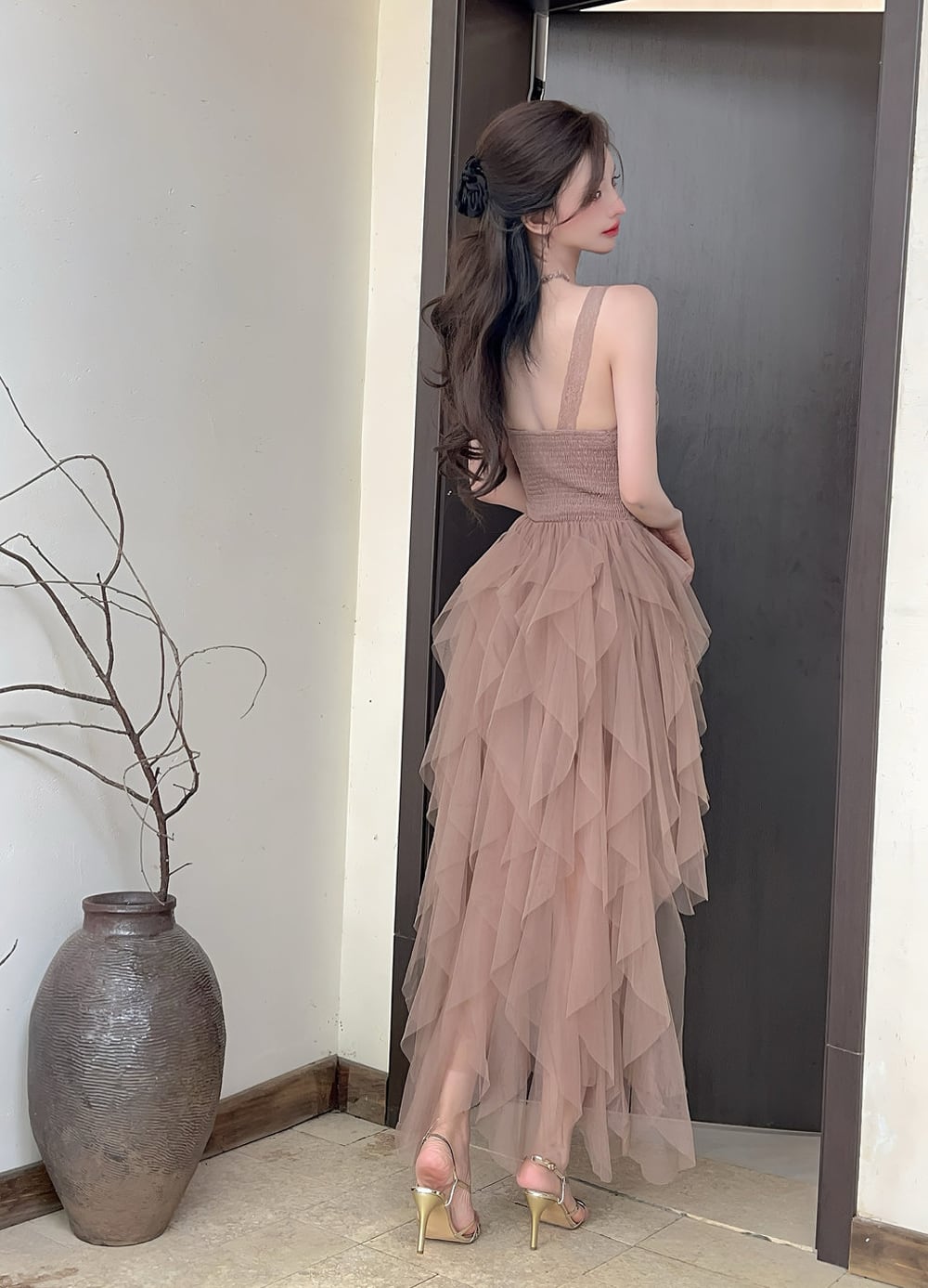 【dress】イレヘムチュールキャミワンピース Q7575