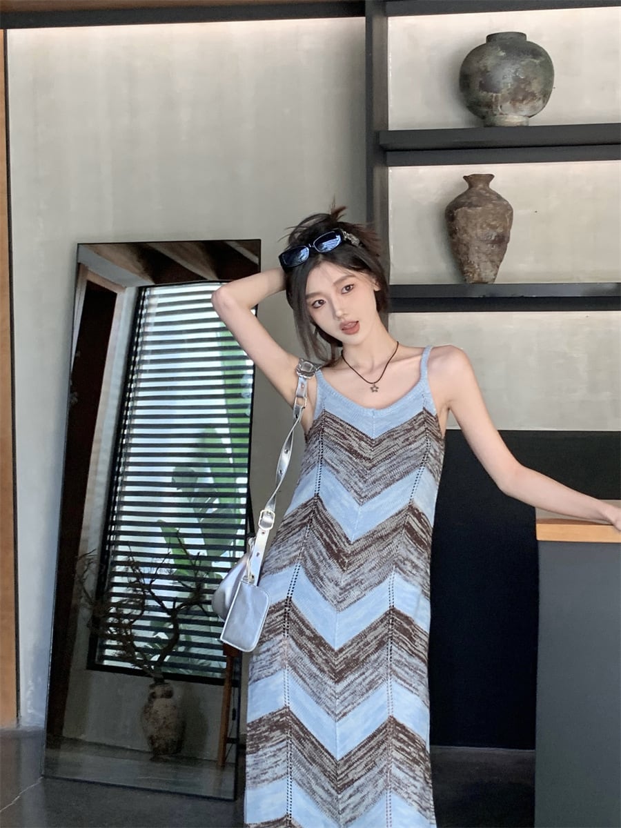 【dress】ストライプ柄ニットキャミワンピース G21561