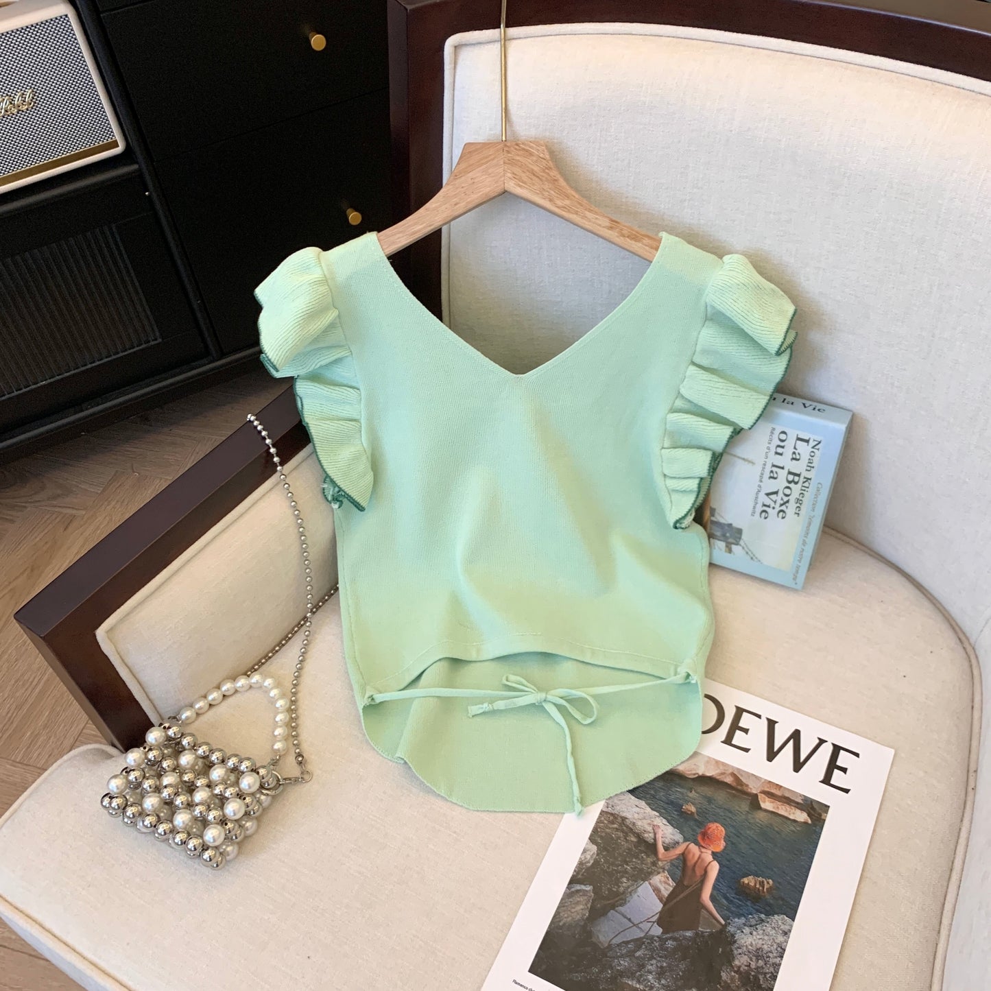 【tops】5色フレンチスリーブニットＴシャツF7442