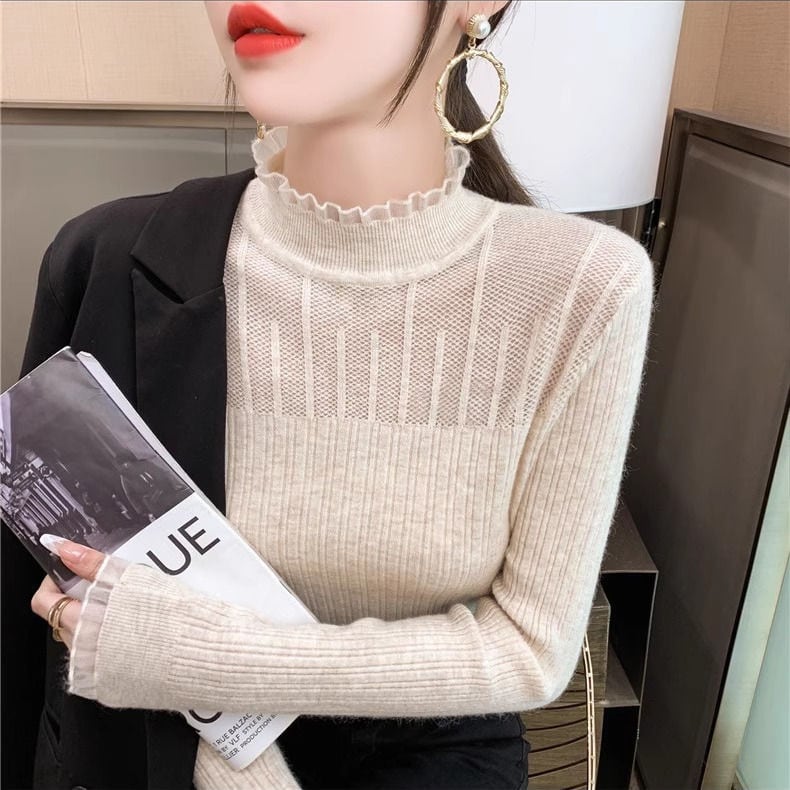 【tops】ハーフネック切替ニットセーターF6510