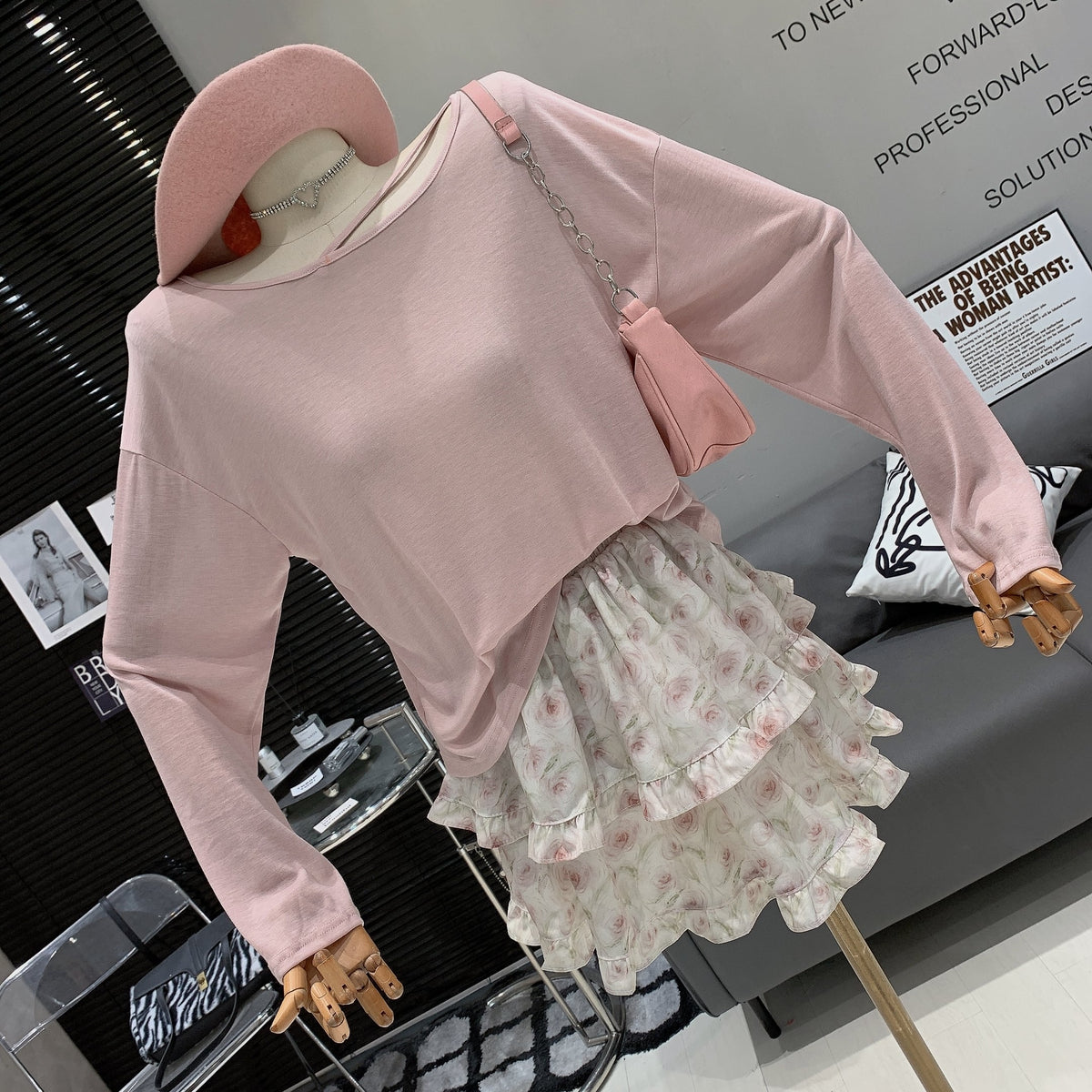 【set】長袖Tシャツ×花柄スカートセット　M25026