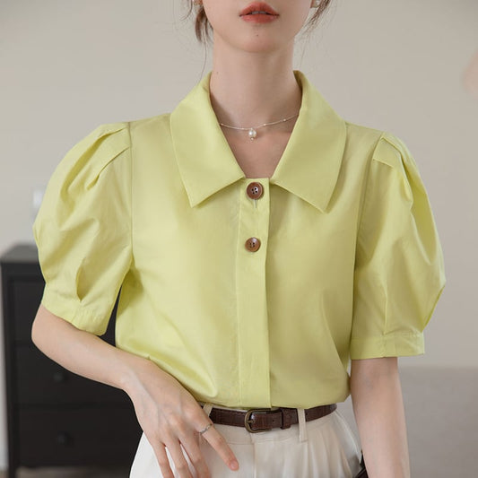 【tops】POLOネックパフスリーブブラウスG21078