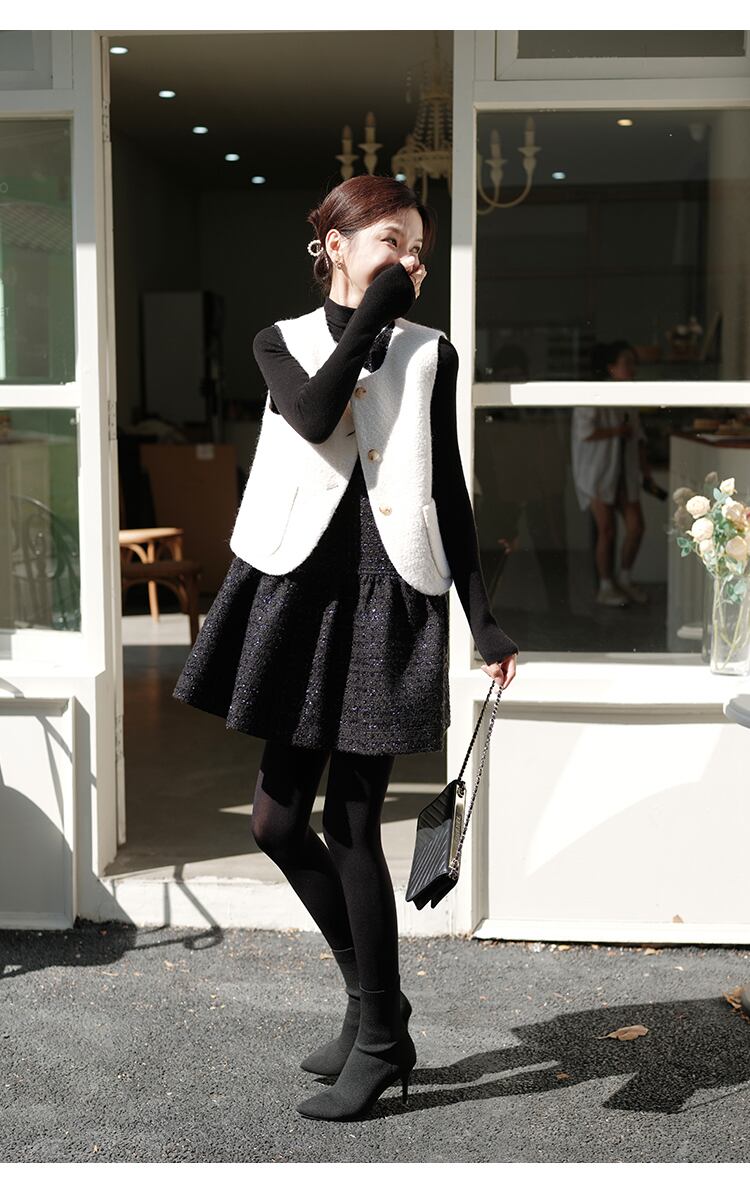 【dress】パールネックノースリーブツイートフレアワンピース　N2815