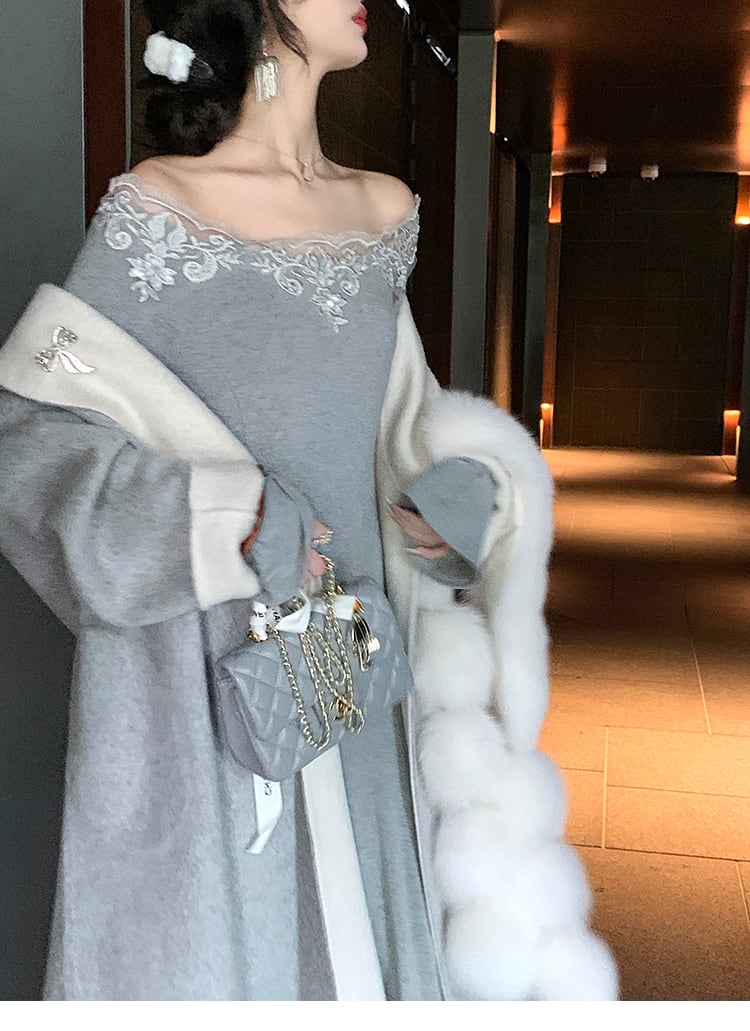 【dress】レーストリミングニットワンピース　N3448