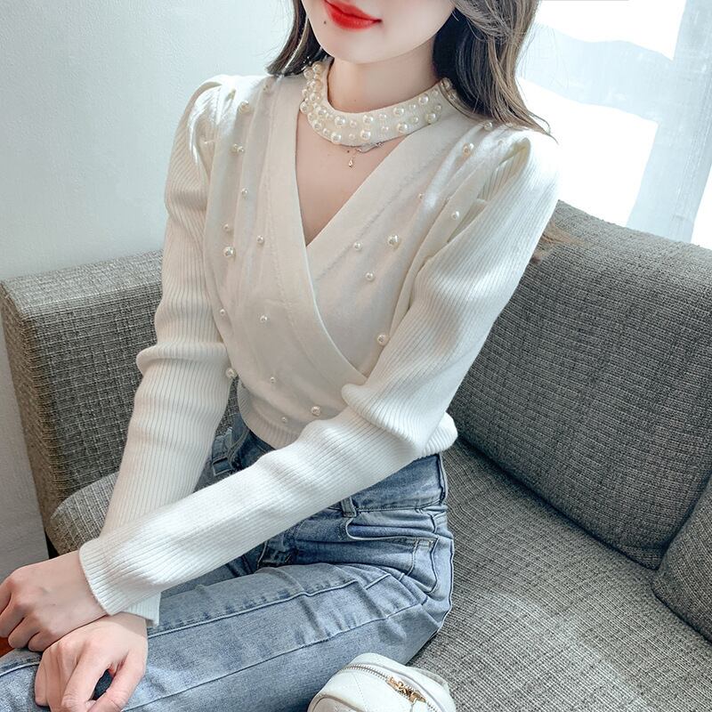 【tops】パールニットトップス　M19018