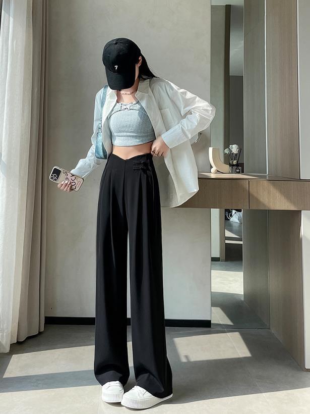 【bottoms】4色ハイウエストスーツパンツF7492