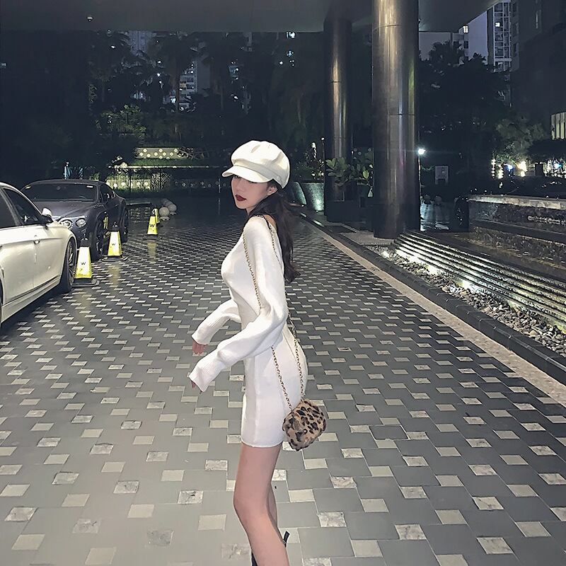 【dress】Vネックニットワンピース　M18712