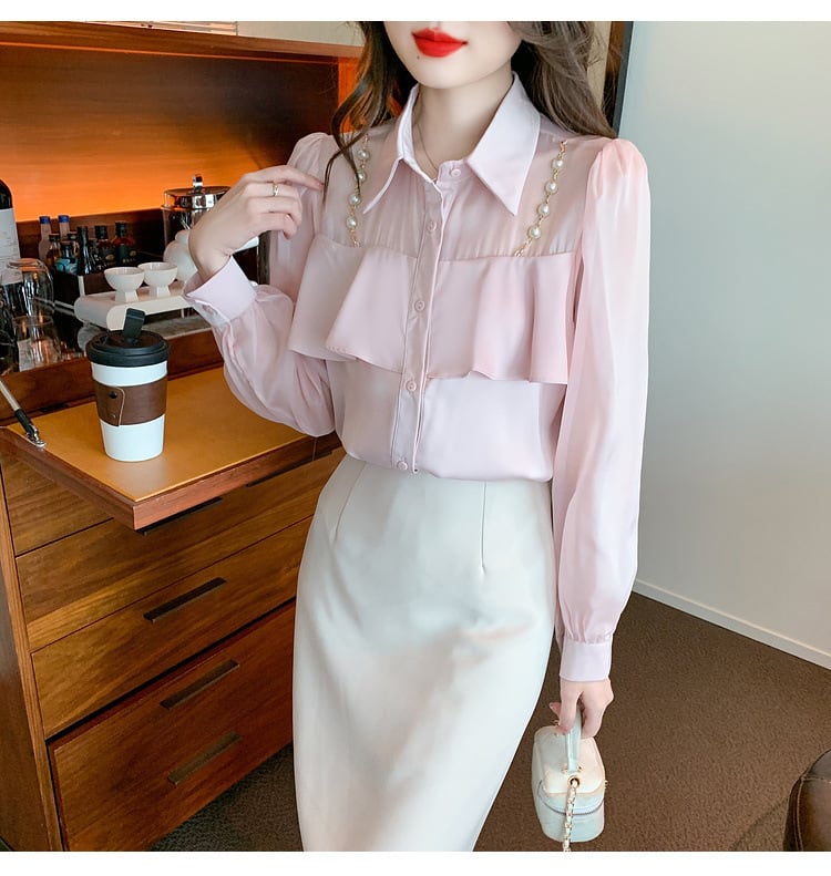 【tops】フリルシャツトップス　M25659