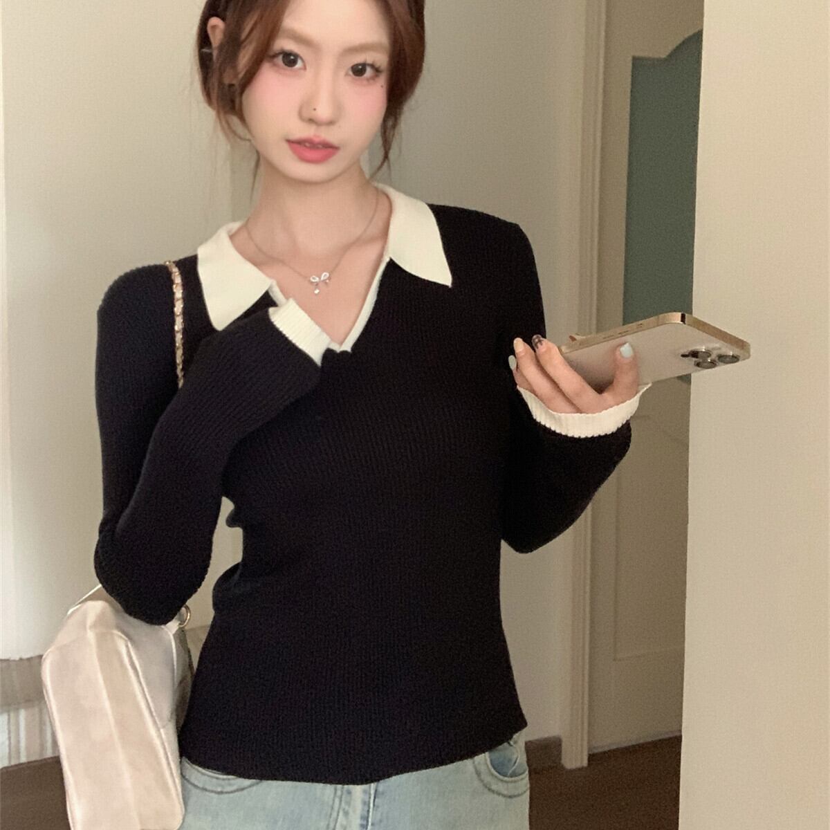 【tops】POLOネックニットトップス　M28677